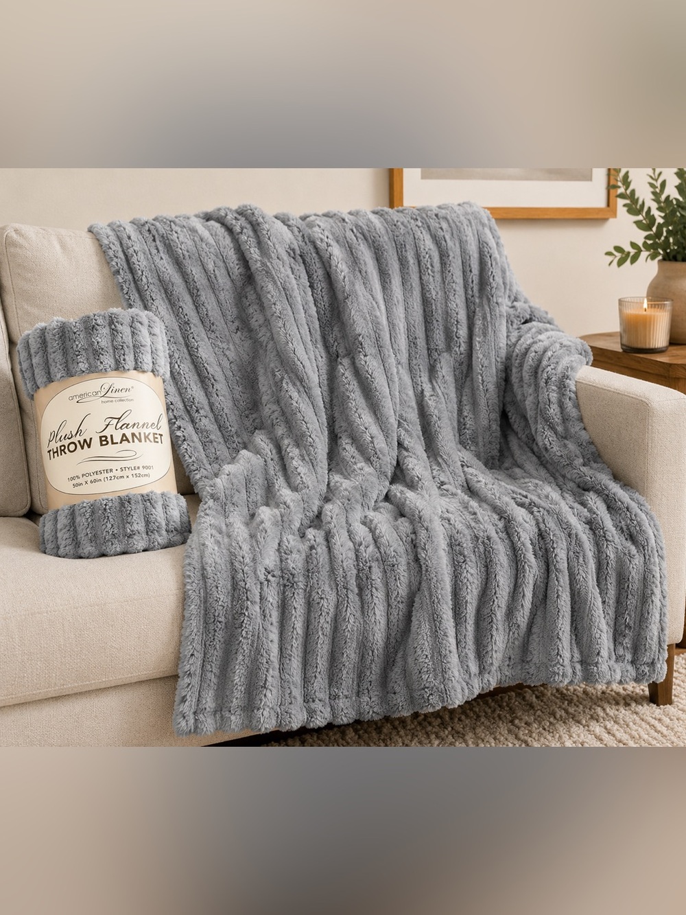 Plush Flannel Throw Blanket - Gray